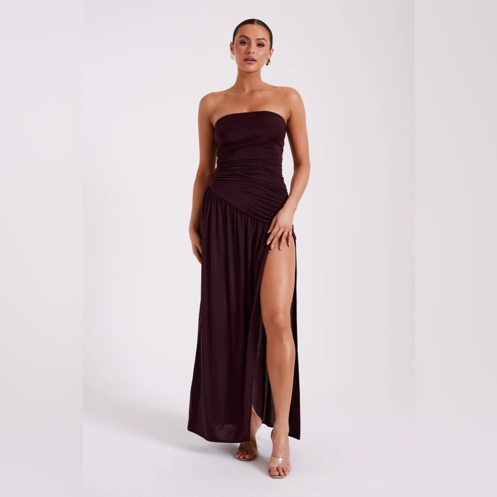 Meshki - Strapless Slinky Maxi Dress With Split XS